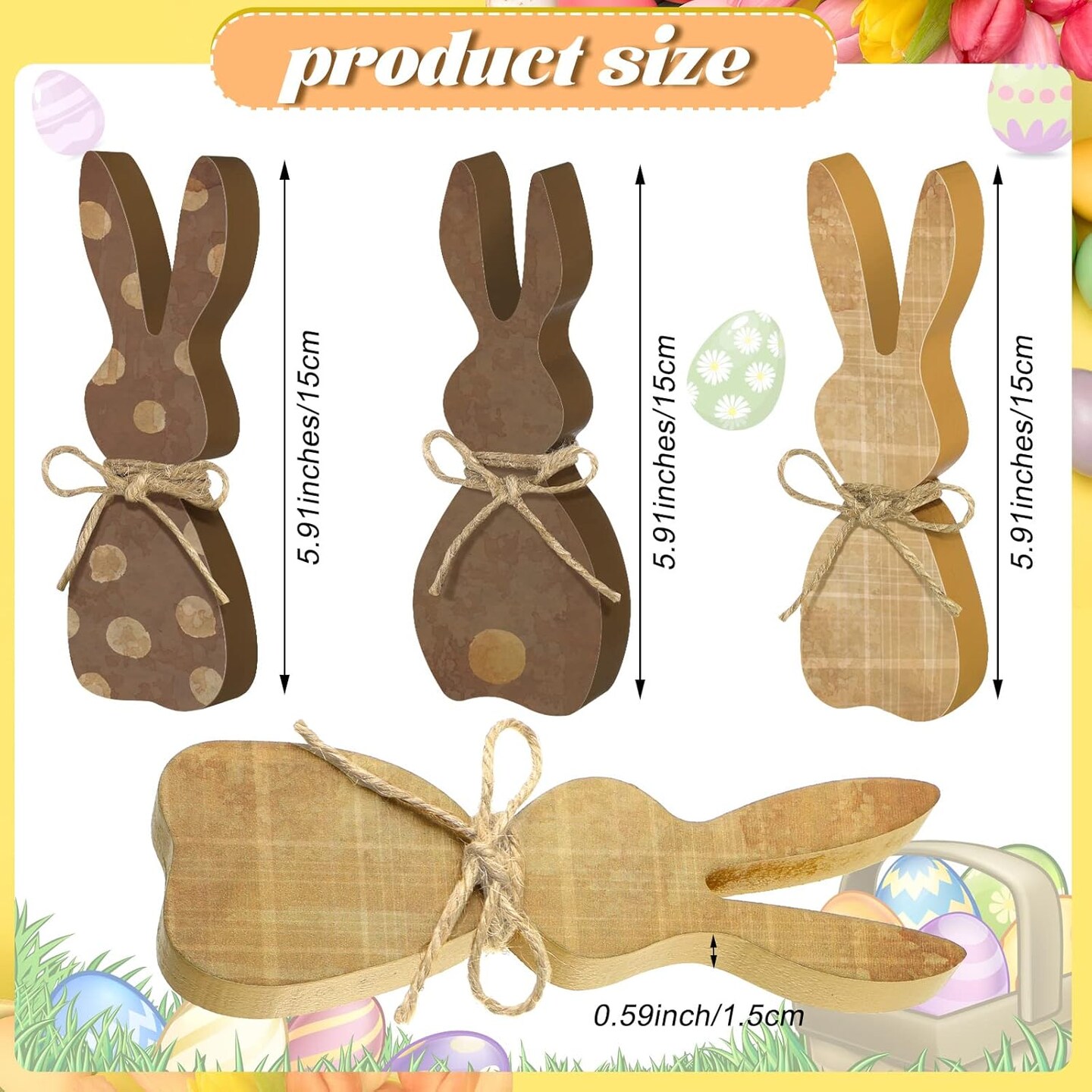 3 Pieces Easter Decorations for the Home Wooden Bunny Decor Sign