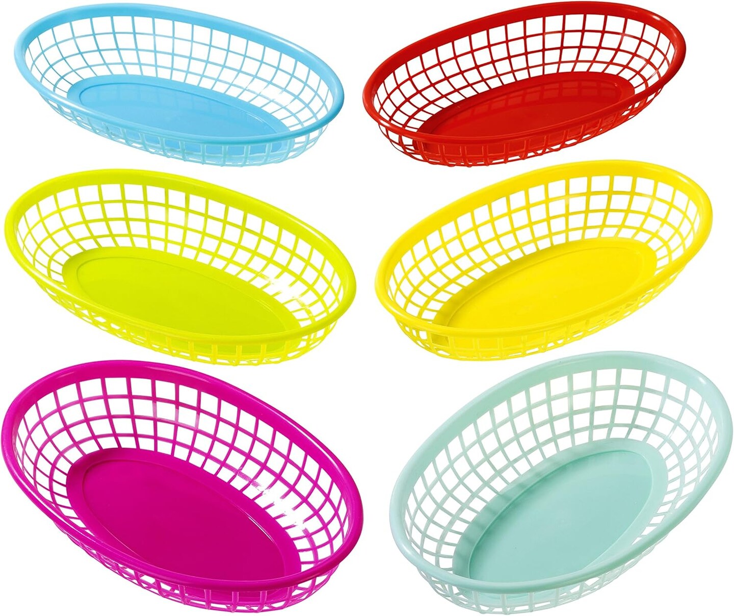 Cuban Fiesta Multicolor Plastic Food Baskets for a Picnic or Birthday, Multicolor (6 Pack)