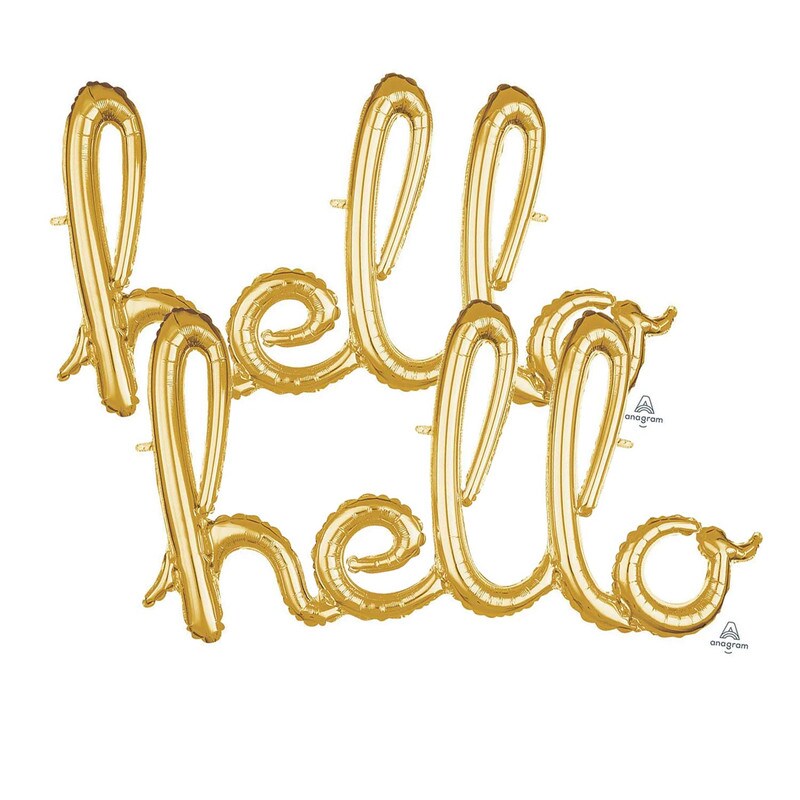 Anagram&#xAE; 39 Inch Hello Gold Script Phrase Balloon
