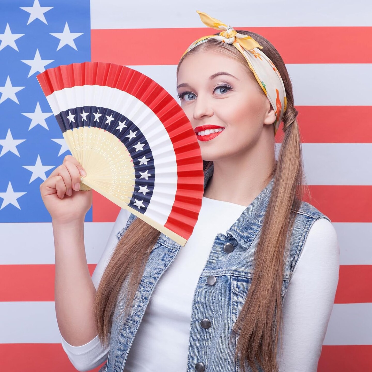 36-Pack Vintage Patriotic Folding Hand Fans - 250th Anniversary American Flag Paper Fans - Red, White, and Blue Handheld Fans for 4th of July Parades, Memorial Day, and 2026 Sestercentennial Party Favors