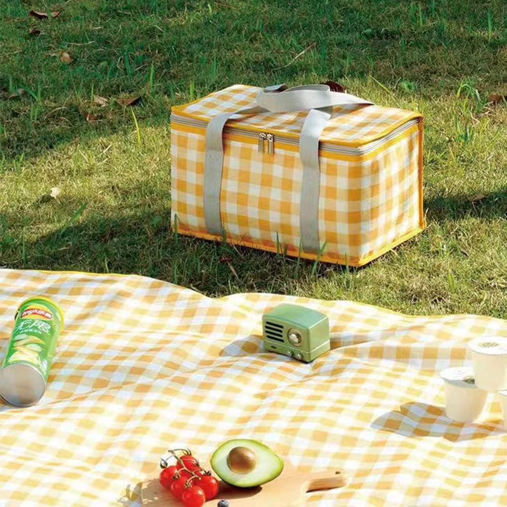 Insulated Picnic Cooler Basket Bag - Zippered Top, Keeps Hot or Cold - Perfect for Picnics, Beach, Food Delivery &#x26; Outdoor (13.8x7.9x7.9 in)