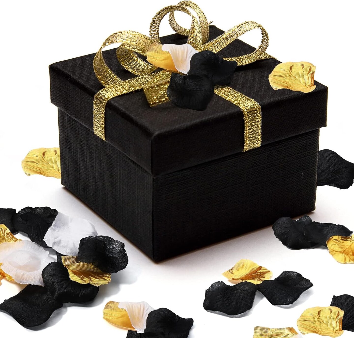 1,600 Pcs Artificial Fake Rose Flower Petals Decoration Flower Centerpieces for Valentines Day Tables Weddings Graduation Party Decor Supplies(Gold, White, Black)