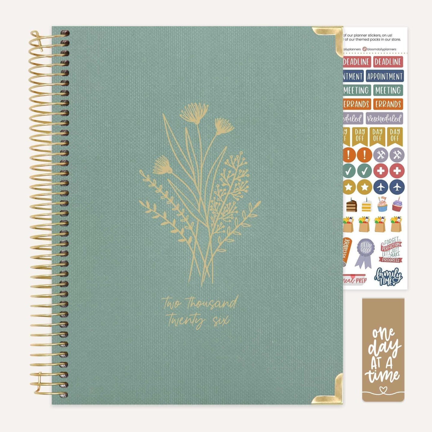 bloom daily planners 2026 Hard Cover Weekly & Monthly Planner, 8.5" x 11", Linen, Green