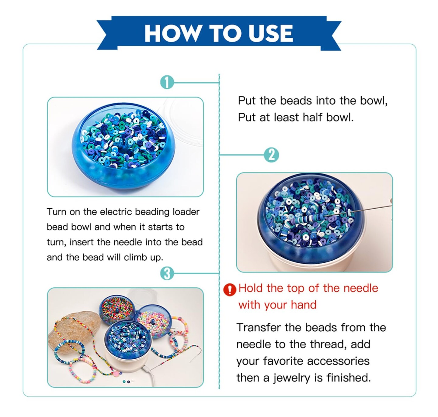 Electric Clay Bead Spinner Kit with 3pcs Bead Trays 2pcs Bead Spinner Needles, 1000pcs Clay Beads and 1300pcs Seed Beads 8m Elastic Cord for Bracelet Necklace Jewelry Making (Patented)