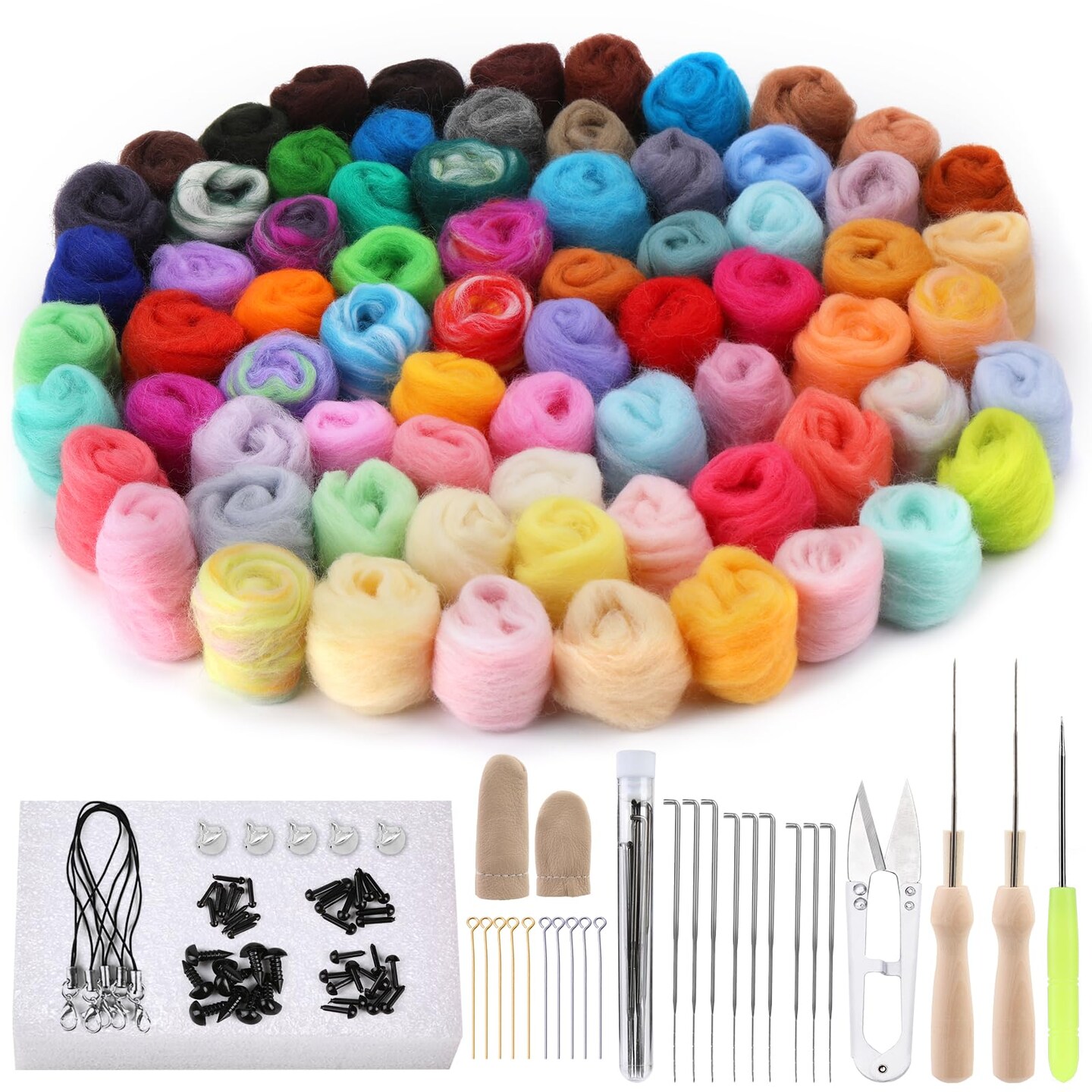 Needle Felting Kit, 149 Pieces Needle Felting Tools for Beginner, 72 Colors Wool Roving Set, Felting Kit with Wool Felt Tools and Foam Mat, Felting Kits for Beginners Adult
