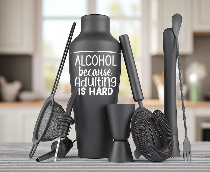 Funny Cocktail Shaker Set Matte Black Bartender Kit Adult Humor