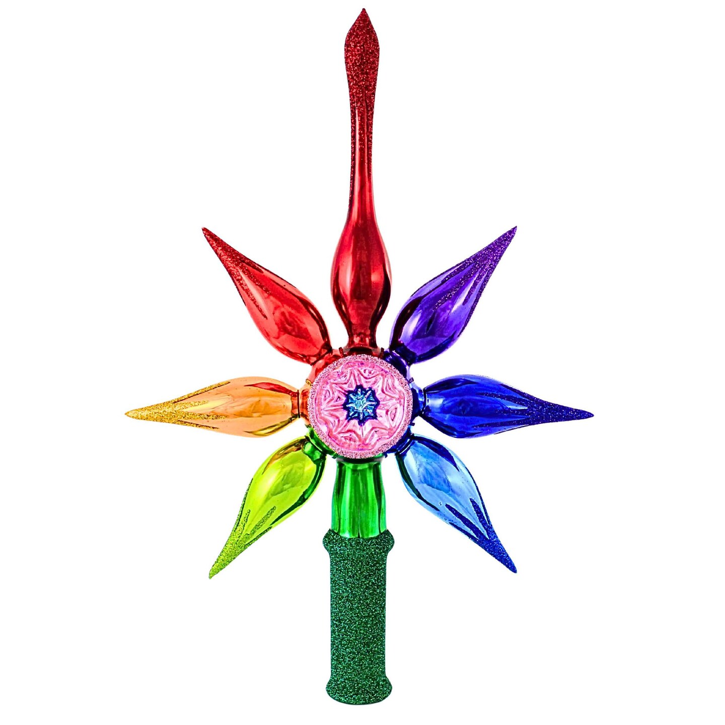 Blubom 14.0 Inch Rainbow Tree Topper With Reflector Christmas Tree Topper , Finial Pride