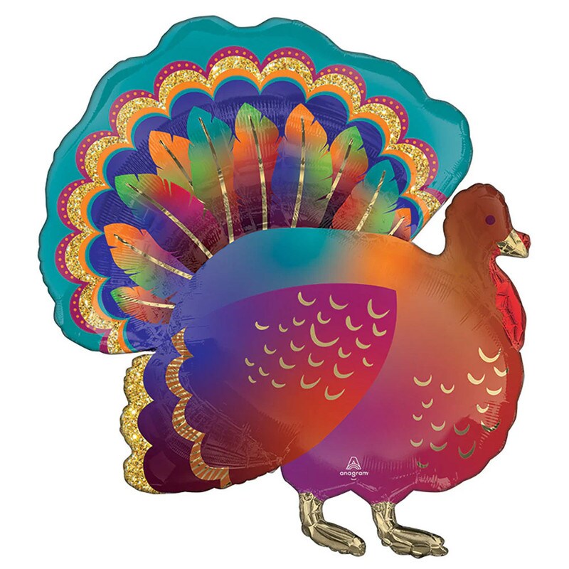 32&#x22; Glitter Turkey Foil Balloon Thanksgiving Party Decoration