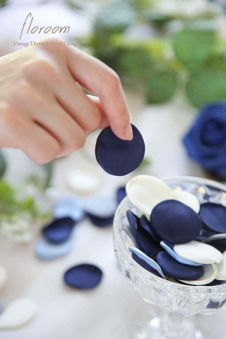 300pcs Rose Petals Dusty Blue Navy Faux Silk Flower Petals for Wedding Flower Girl Basket Aisle Scatter Dinner Table Centerpieces Party Confetti Decoration Romantic Night Home Decor