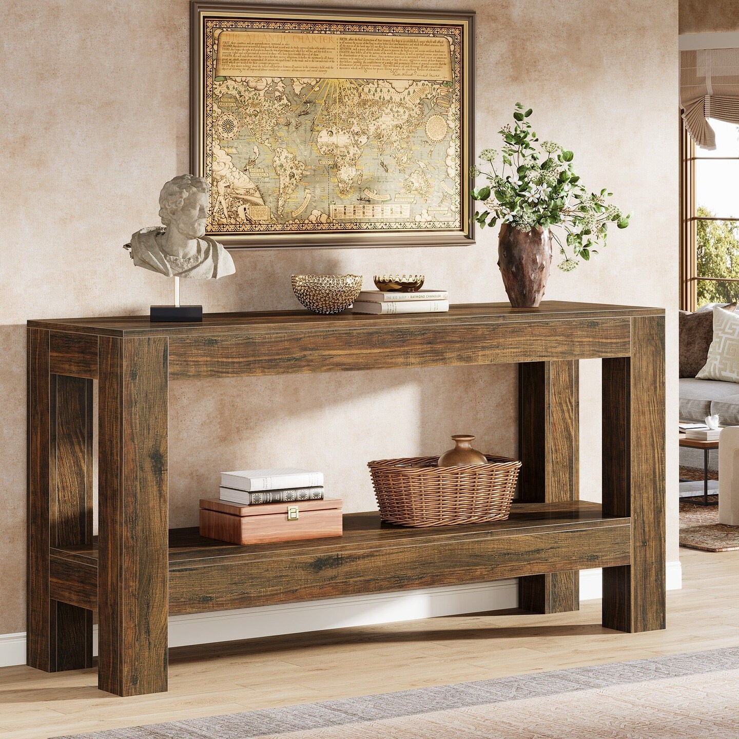 63 Inch 2-Tier Farmhouse Sofa Table – Entryway Console