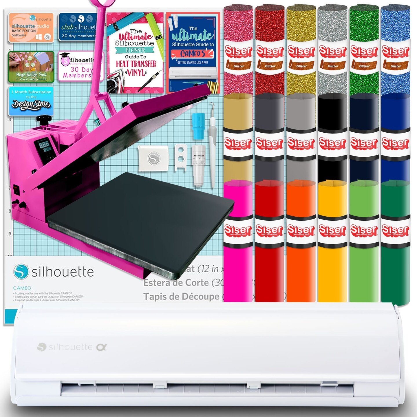 Silhouette White Cameo 5α Alpha w/ 15" x 15" Pink Heat Press & Siser HTV