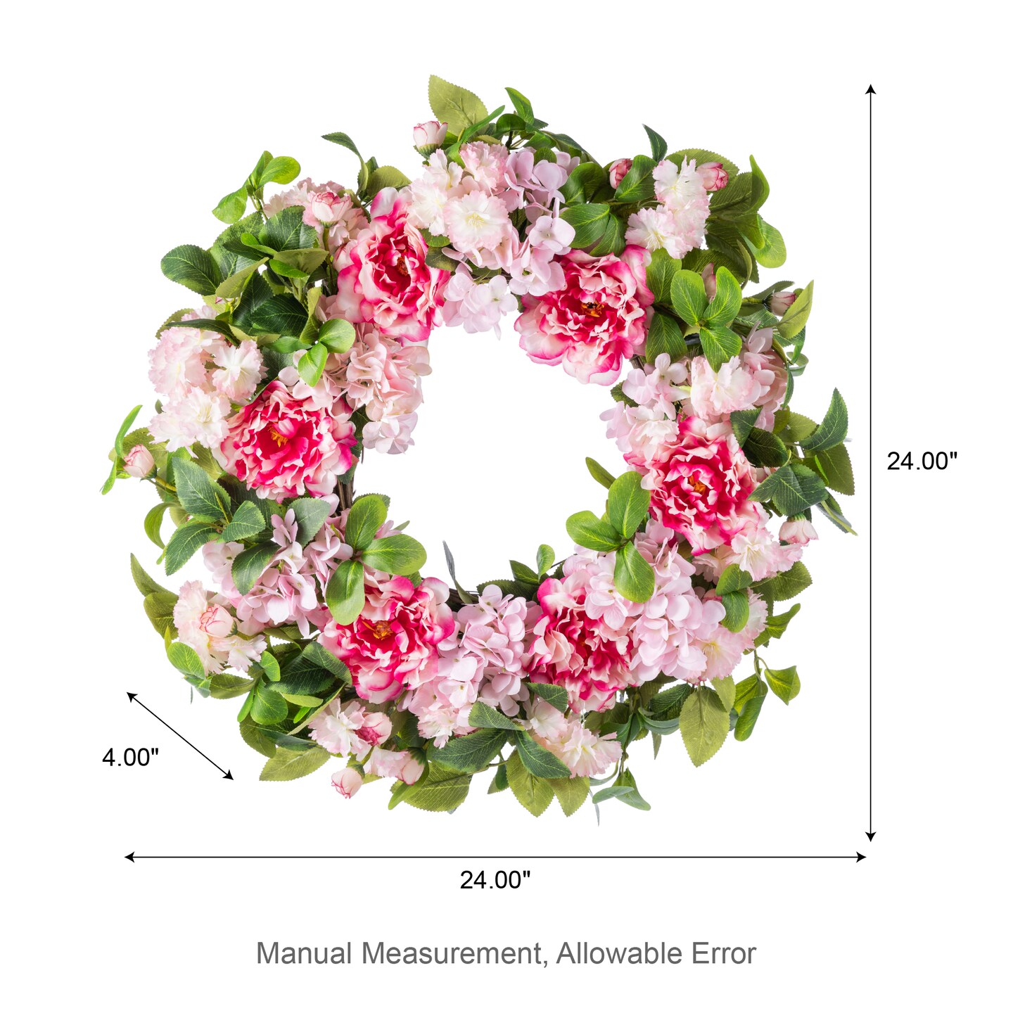 Set of 2 24"D Pink Hydrangea, Peony & Cherry Wreath Includes a Complimentary Black Metal Wreath Hanger