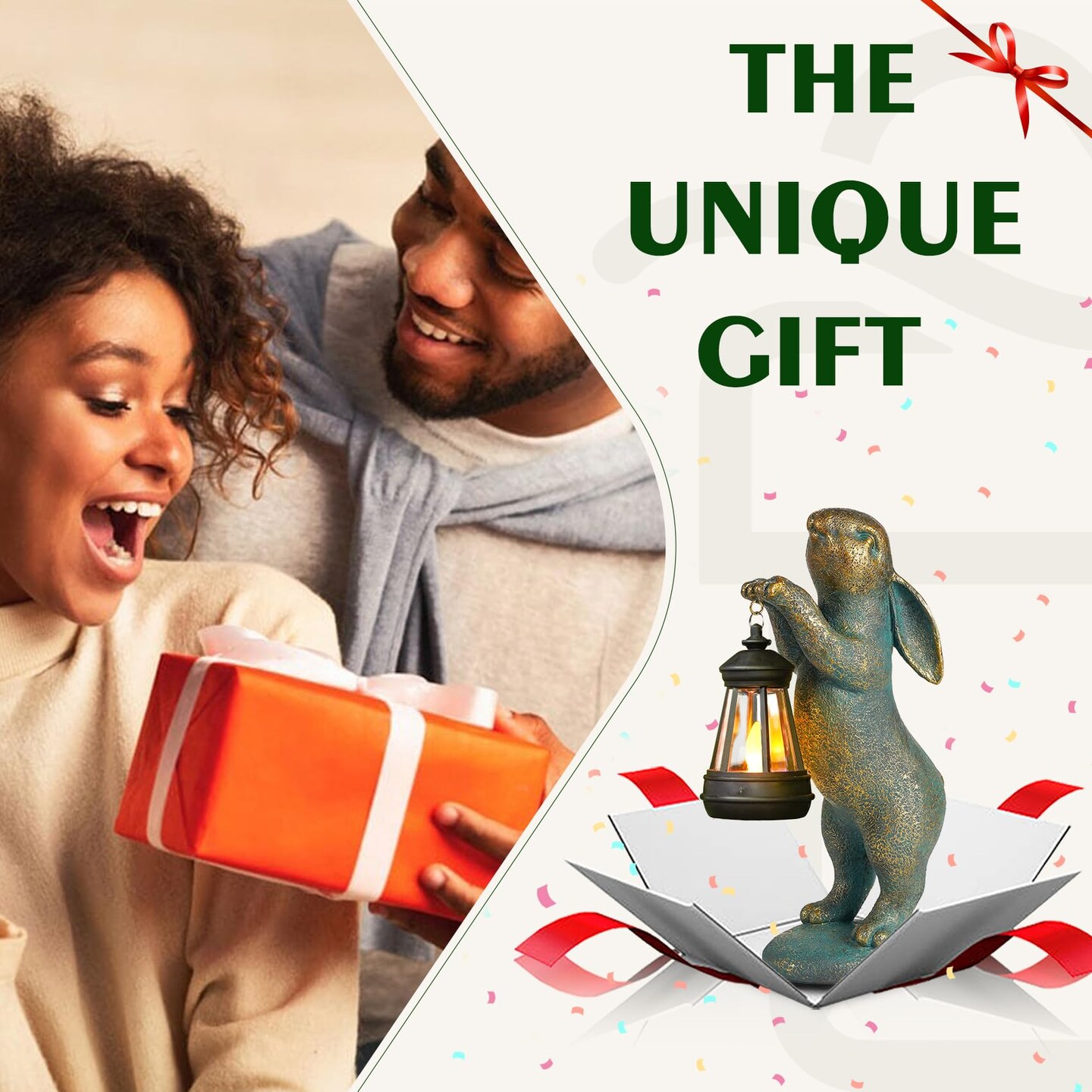 Garden Statues Rabbit with Solar Lantern Outdoor Bunny Figurines Decorations for Patio Yard Lawn Ornaments Gifts for Birthday Easter Housewarming