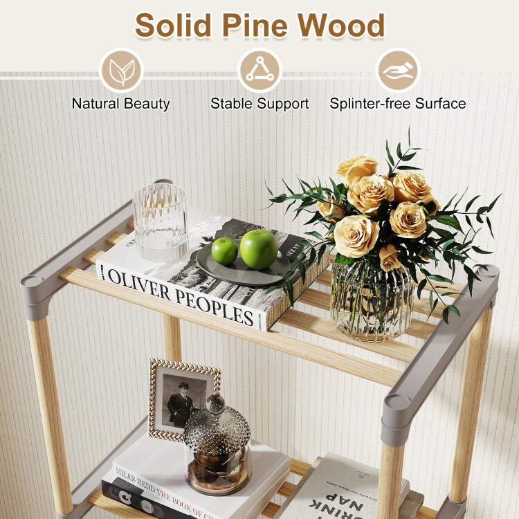 Natural - Gray Tier Bookcase with Open Shelves Space-Saving Organizer