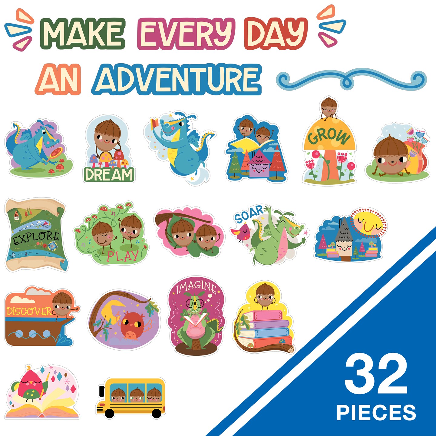 Carson Dellosa Make Every Day an Adventure 32-Piece Prepunched Bulletin Board Set, Colorful Stationery and Illustrations, Fairy Tale Forest Theme Decorations for Homeschool and Classroom Decor
