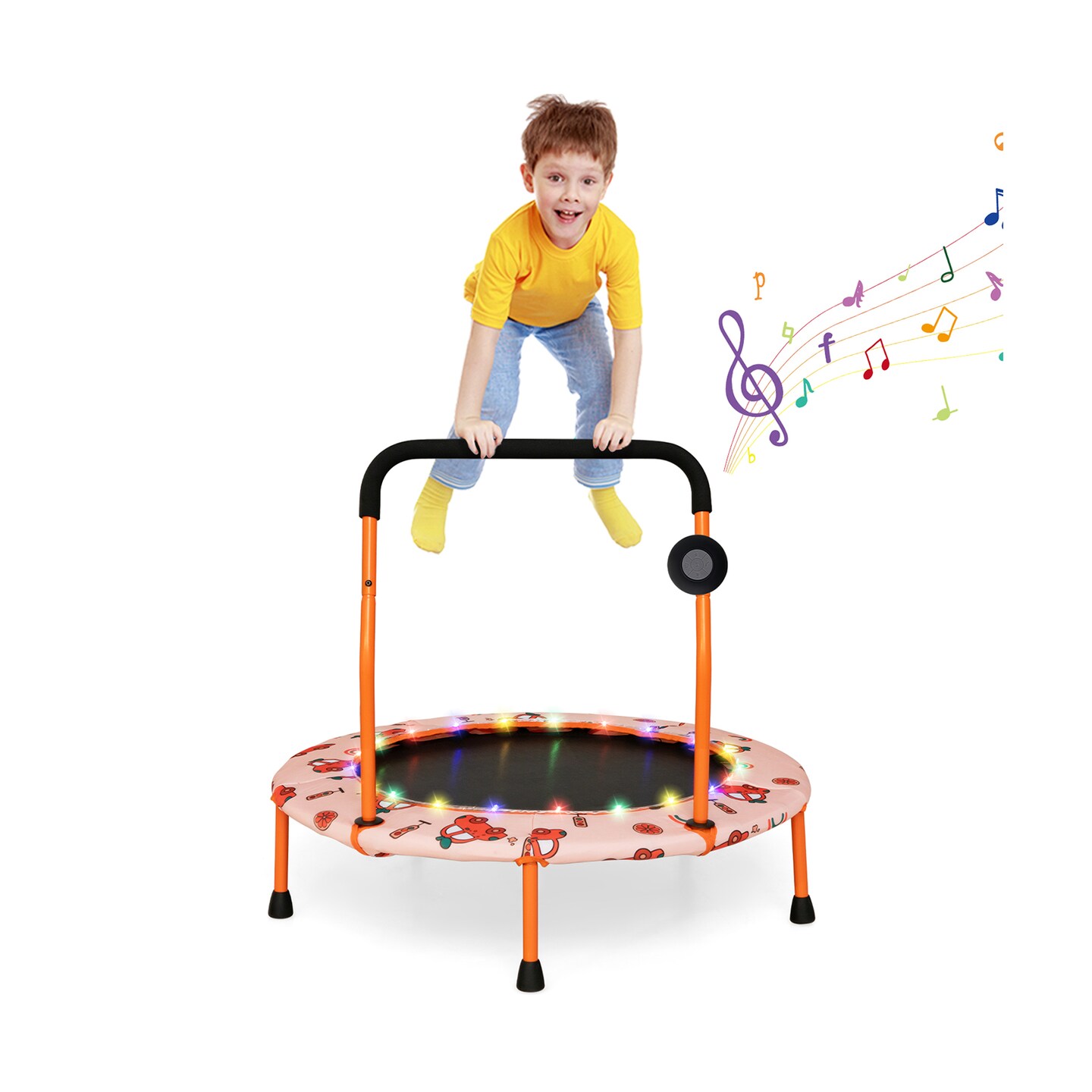 Kids Mini Trampoline with Music Lights Bluetooth Speaker Indoor Toddler Jumping Trampoline