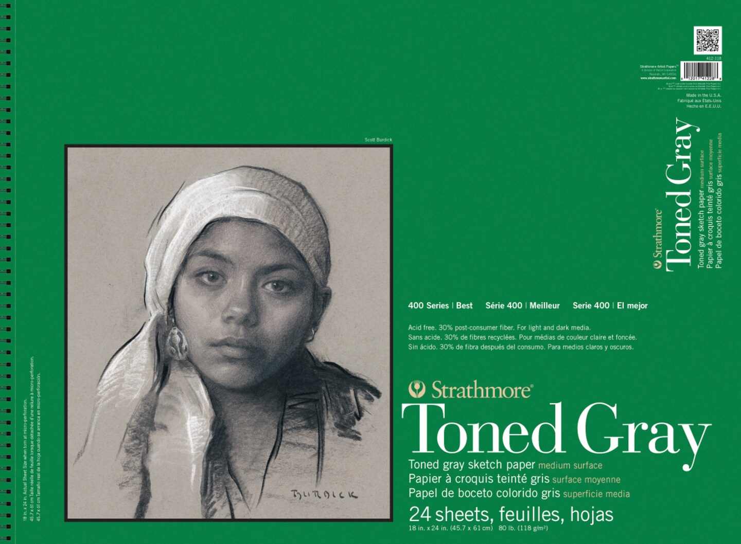 Strathmore 400 Series Toned Gray Pad, 18 x 24 Inch, 24 Sheets