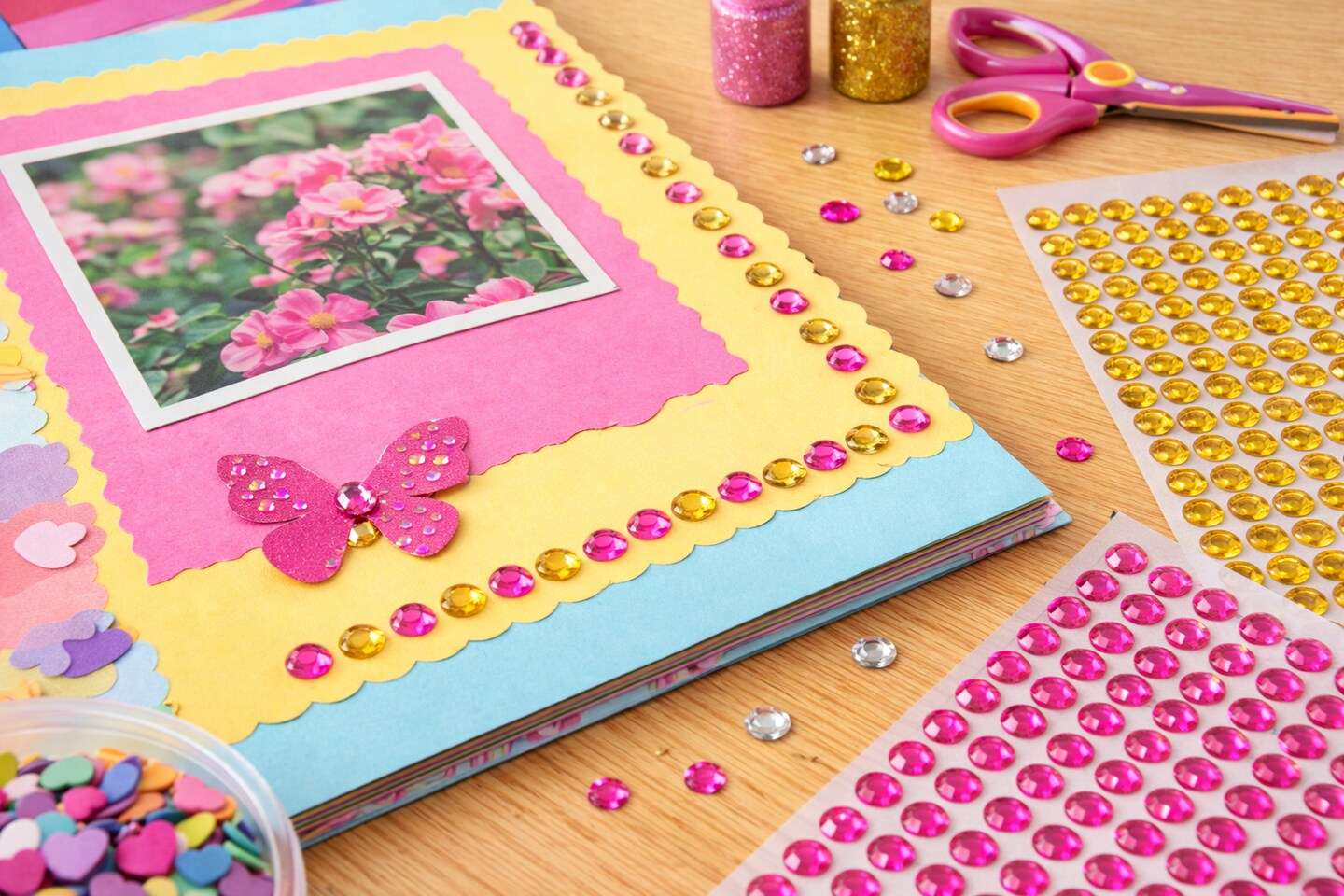 6mm Round Gemstone Stickers 190 Pcs/Pack – Self-Adhesive Rhinestone Craft Gems (Gold, Blue, Silver, Pink)