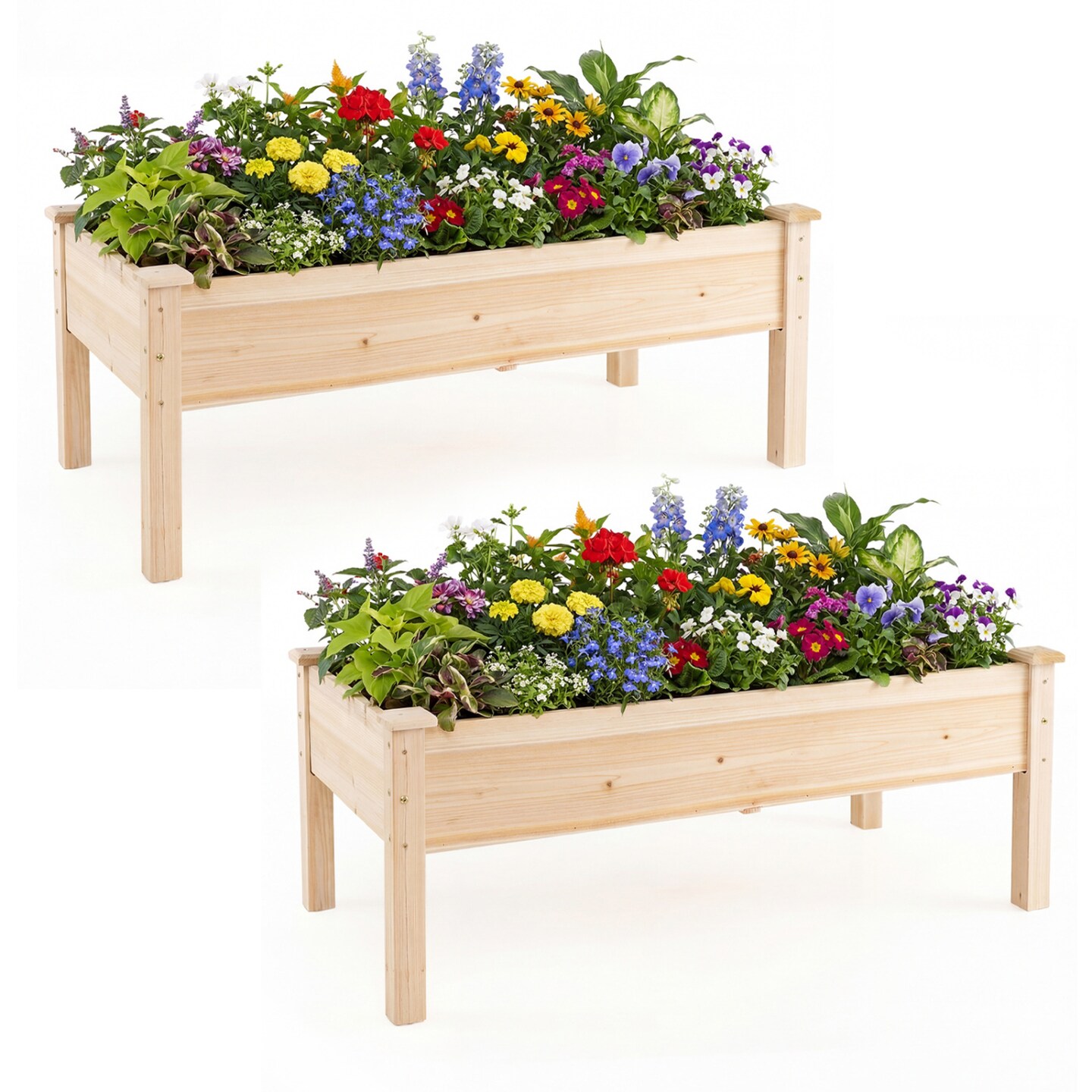 Natural Fir Wood Elevated Planter Box with Legs Raised Garden Bed