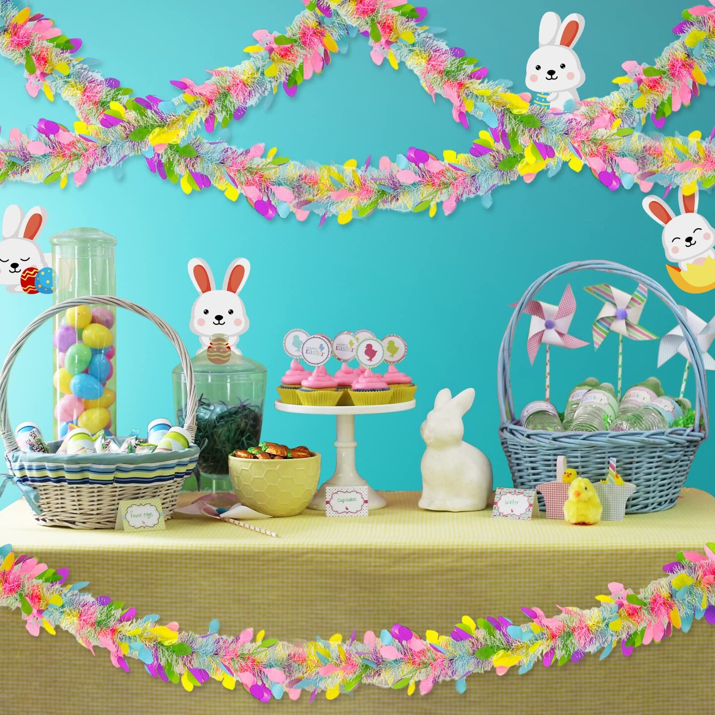 5 Strings Total 75 Ft Easter Tinsel Garlands Decorations with Colorful Easter Eggs Metallic Streamers Hanging Fringe Garland Easter Decorations Outdoor Indoor Home Party, Each 15 Ft by 6"