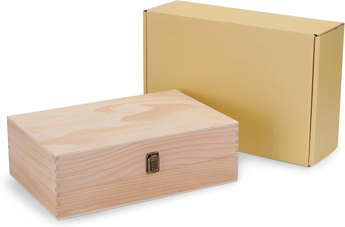 Makerflo Natural Pine Wood Cigar Box, Hinged Back & Front Clasp, Black Felt Lined, 8.5" x 8" x 2.4", Ideal for Craft - (Laser Engraving, Epoxy, UV DTF, and Vinyl)