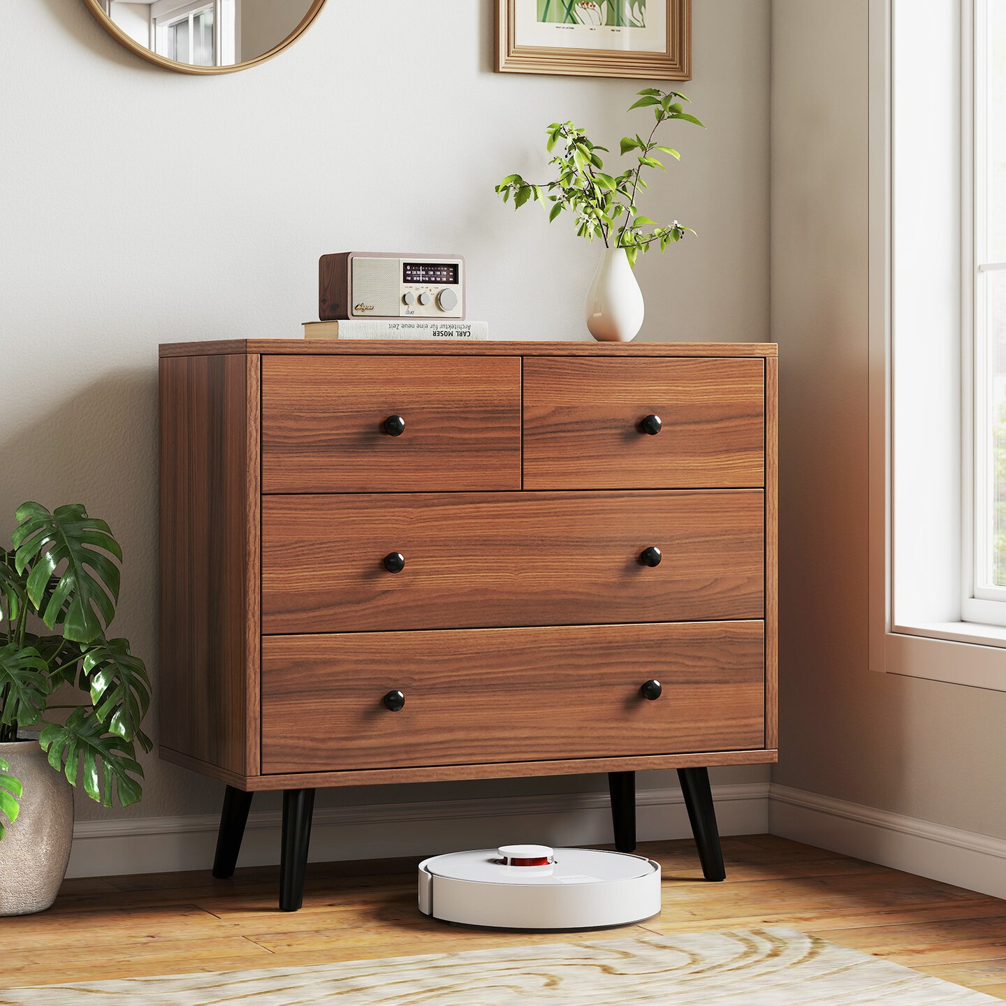 Bedroom and Living Room Dresser Wide 4-Drawer Wooden Organizer