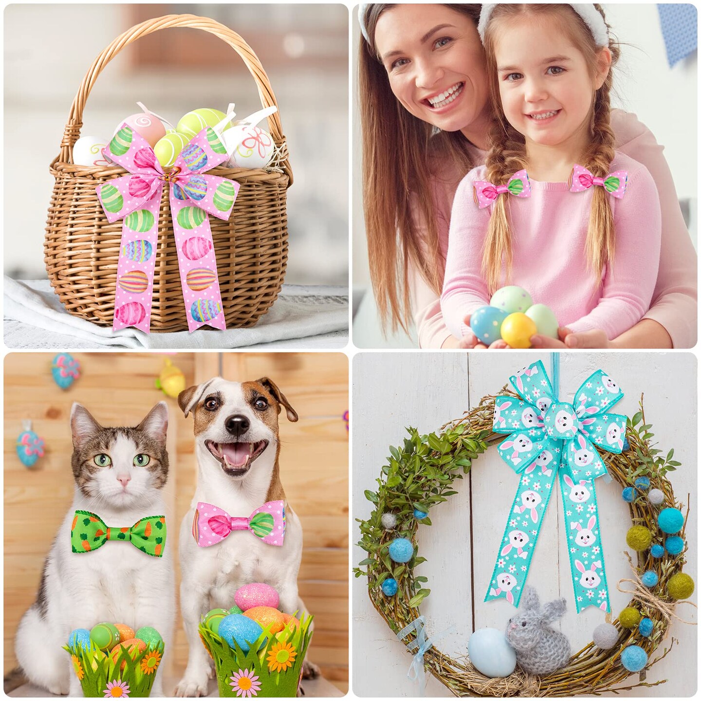 Easter Wired Edge Ribbon 30 Yard Easter Egg Bunny Rabbit Carrot Ribbon Pastel Spring Color Craft Ribbon Fabric Decorative Wrapping Ribbon Roll for Gift Hair Bow Sewing Crafts Supplies, 4 Roll