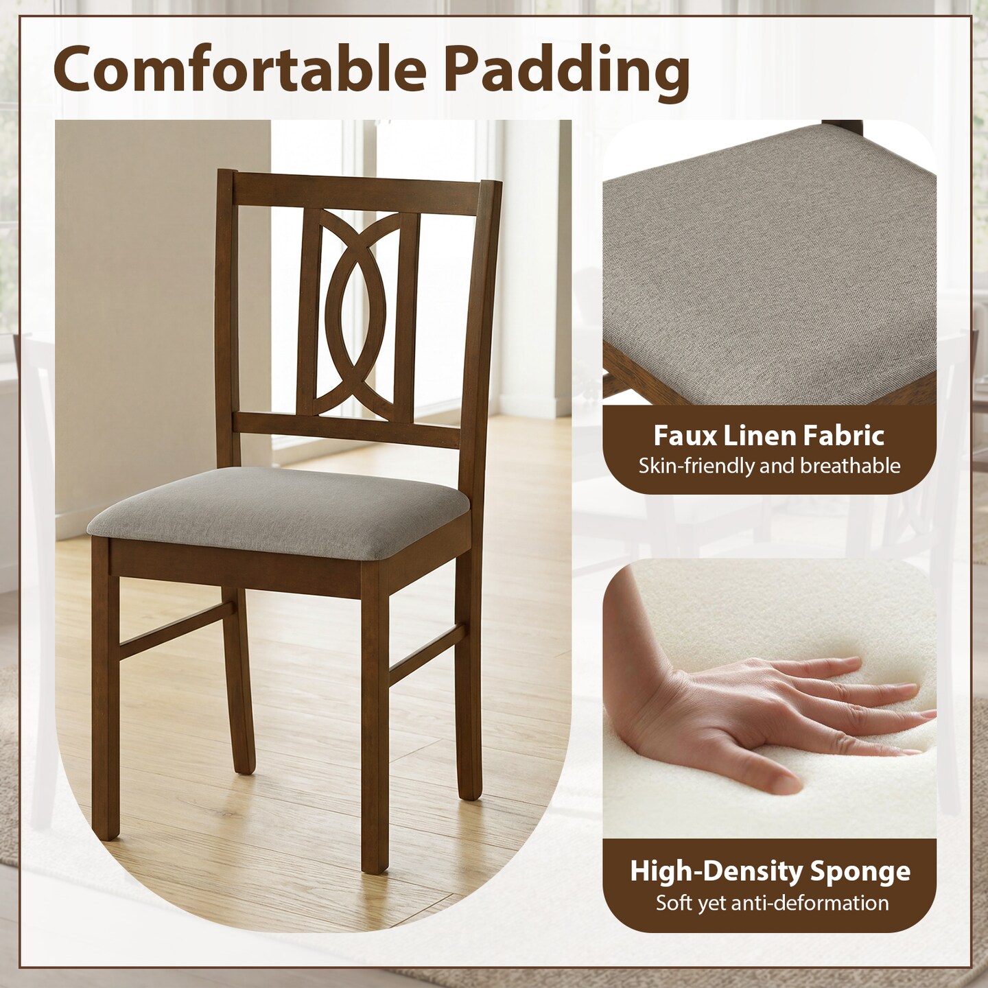Walnut 4-Pack Upholstered Dining Chairs Contemporary Metal Legs