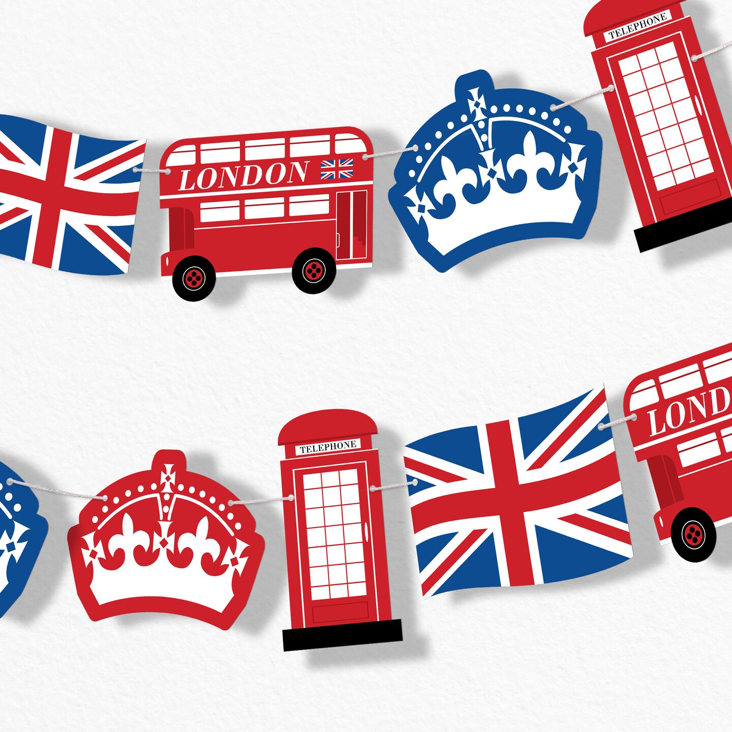 Big Dot of Happiness Cheerio, London Garland Banner, British UK Themed Party Decorations Banner Backdrop, 30 Feet of Cord, 15 Double-Sided Shapes