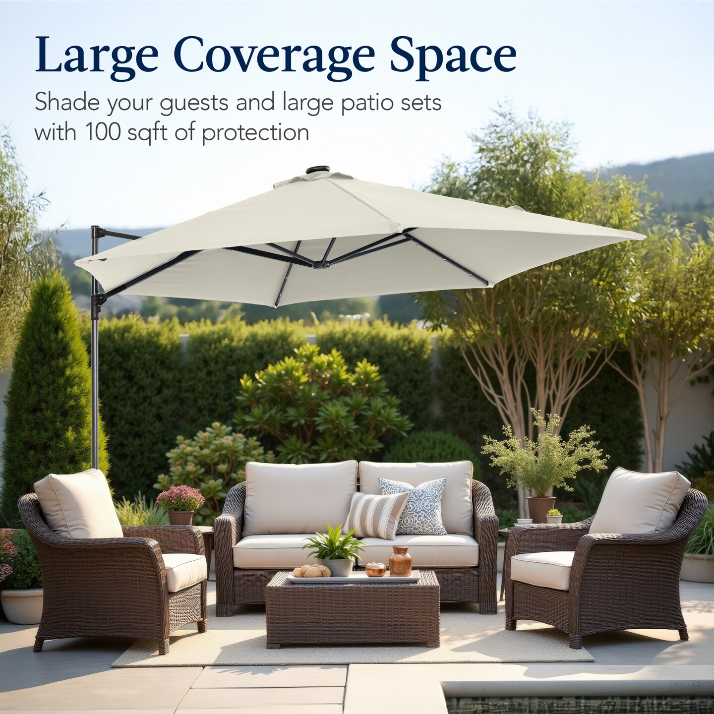Best Choice Products 10ft 360° Rotating Cantilever Easy Auto Open Patio Umbrella w/ Solar LED Lights