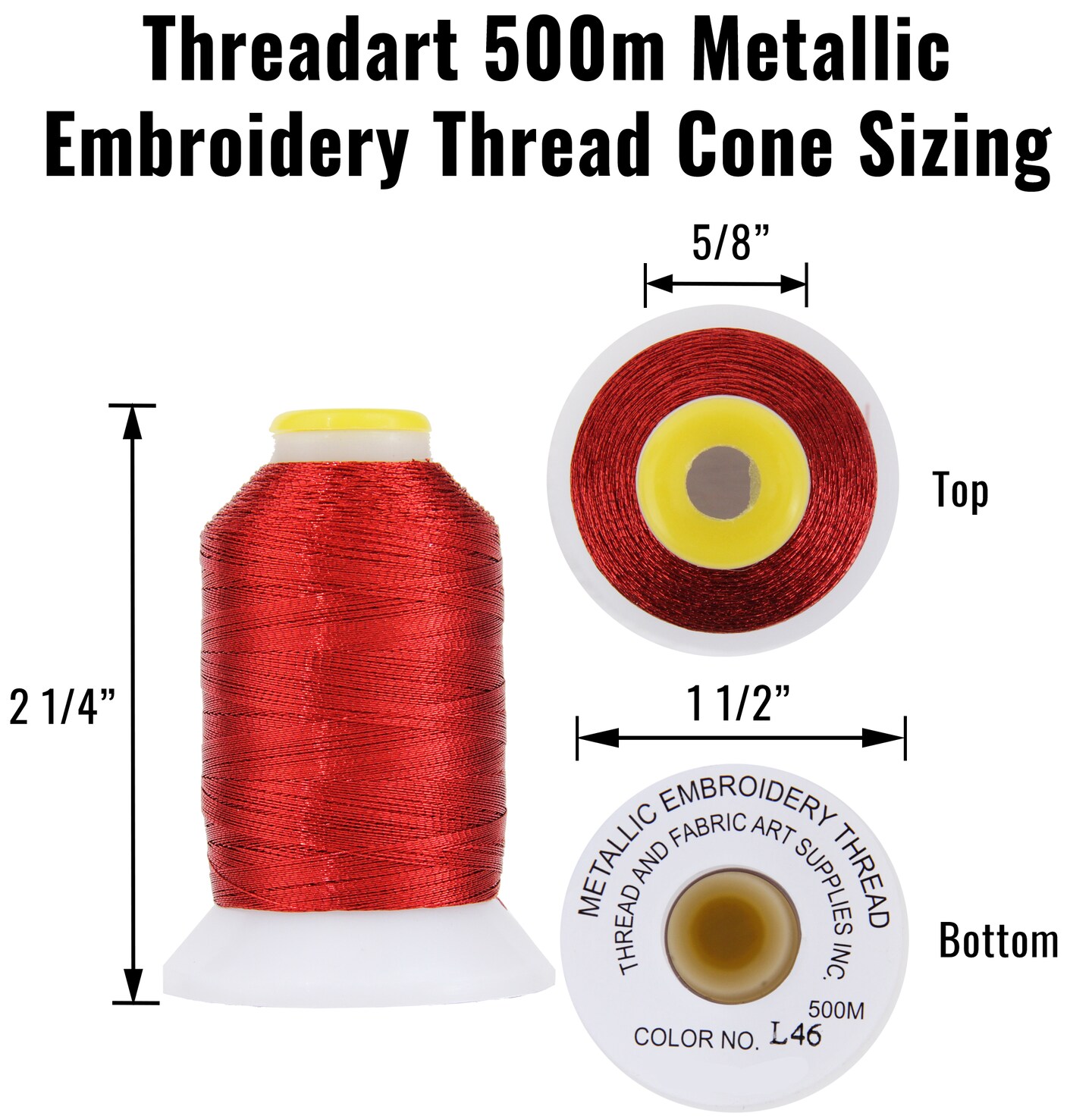 Threadart Metallic Embroidery Thread | 500 Meter Cones (550 Yards) | 20 Brilliant Shiny Colors | For Machine Embroidery