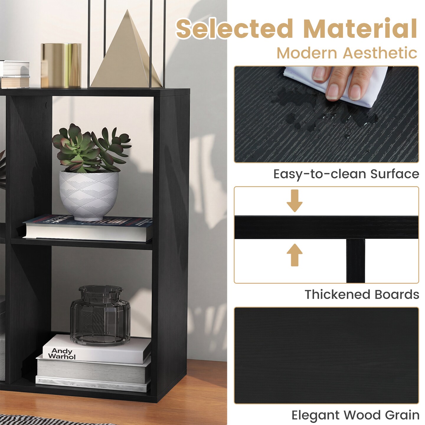 Freestanding Cube Storage Shelf Organizer Engineered Wood Bookcase with Open Compartments and Wide Tabletop for Home Office