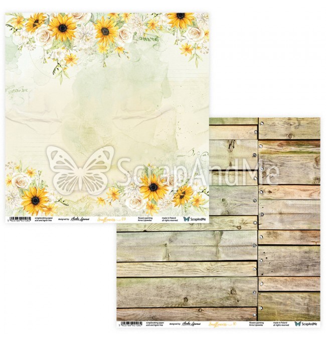 ScrapAndMe “Sunflowers” 12x12 Scrapbook Paper Pack | 5 Double-Sided Sheets | Rustic Floral Summer Designs