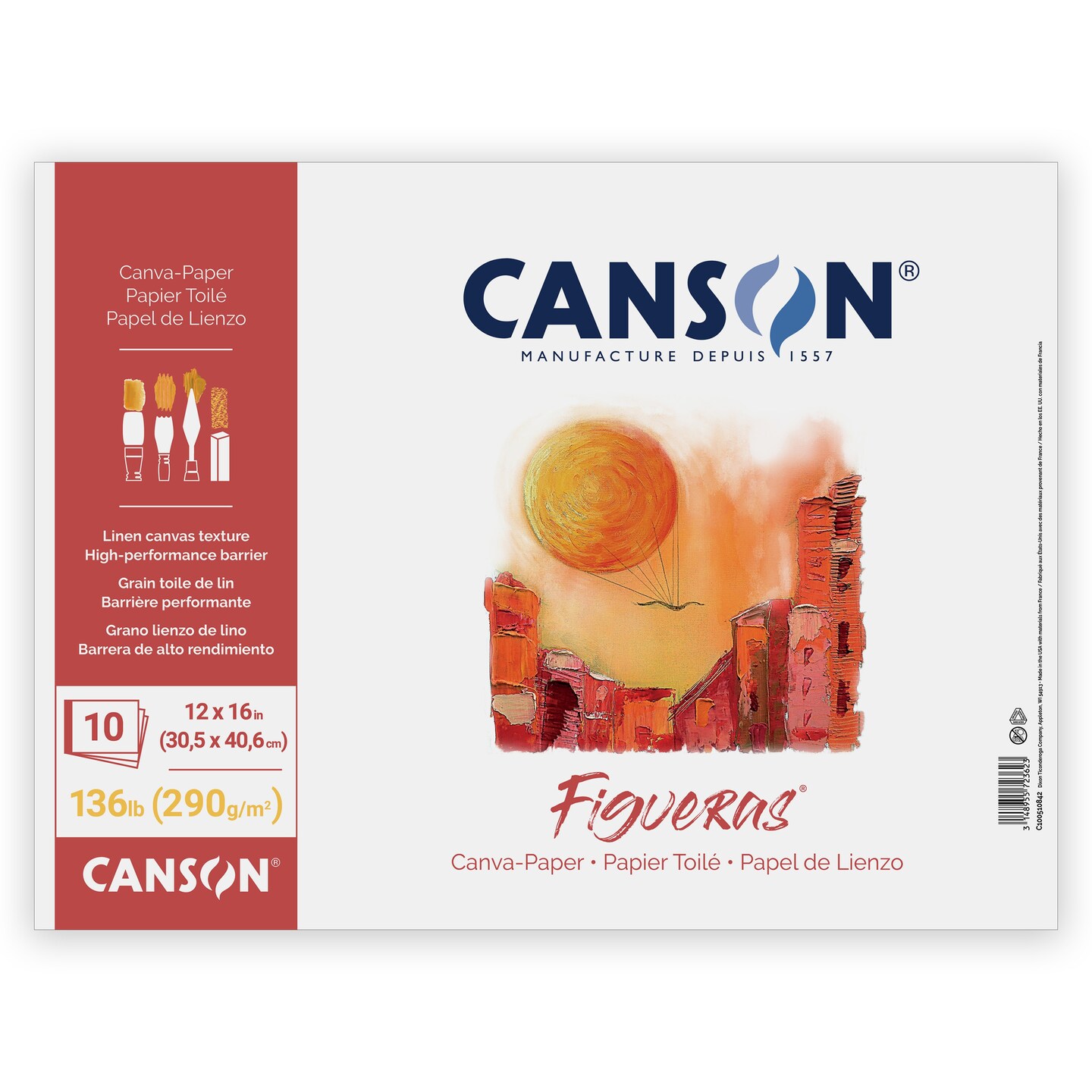Canson Aritst Series Canva Paper Pad 12"X16"-Fold Over, 10 Sheets