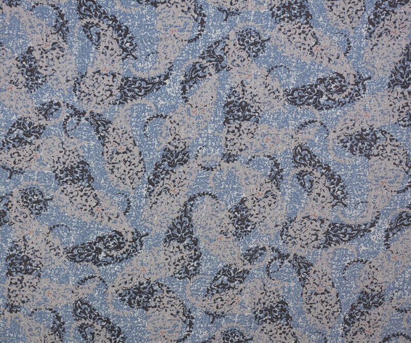 Blue-Gray-White Rayon Paisley Printed Slub Challis Woven Fabric By the Yard
