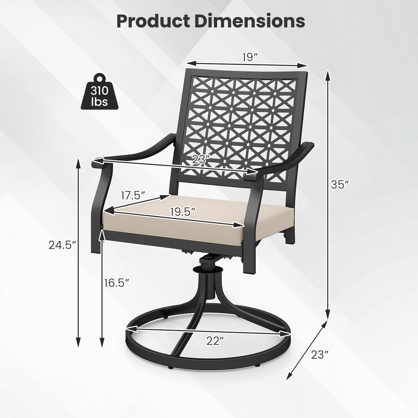 Costway 2 PCS Outdoor Swivel Chairs Patio Dining Chairs with Padded Cushions High Back Beige/Navy