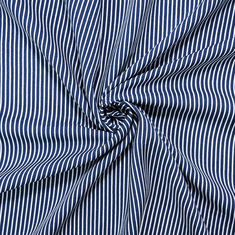 Deep Navy-White Rayon Stripe Challis Woven Fabric By the Yard