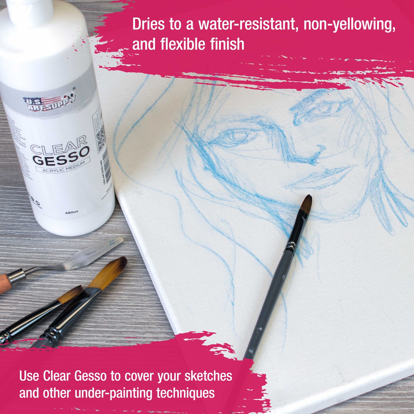 Clear Gesso Primer (16oz) for Oil &#x26; Acrylic Painting - Enhances Blending &#x26; Canvas Paint Prep - Mixable Clear Gesso Primer for Acrylic Painting