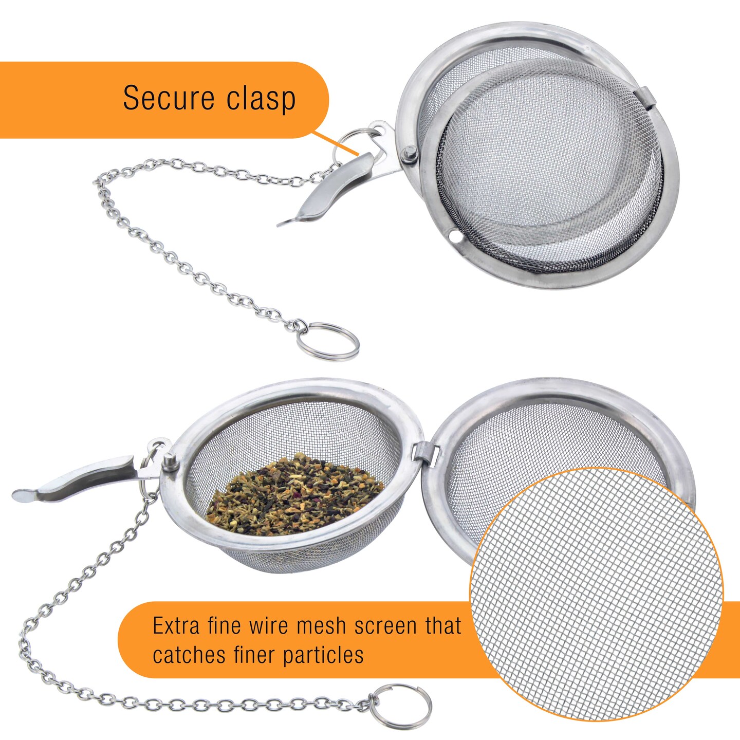 U.S. Kitchen Supply&#xAE; 2 Premium Stainless Steel Tea Ball Strainer Infusers - 2.1&#x22; Size with Extra Fine Mesh