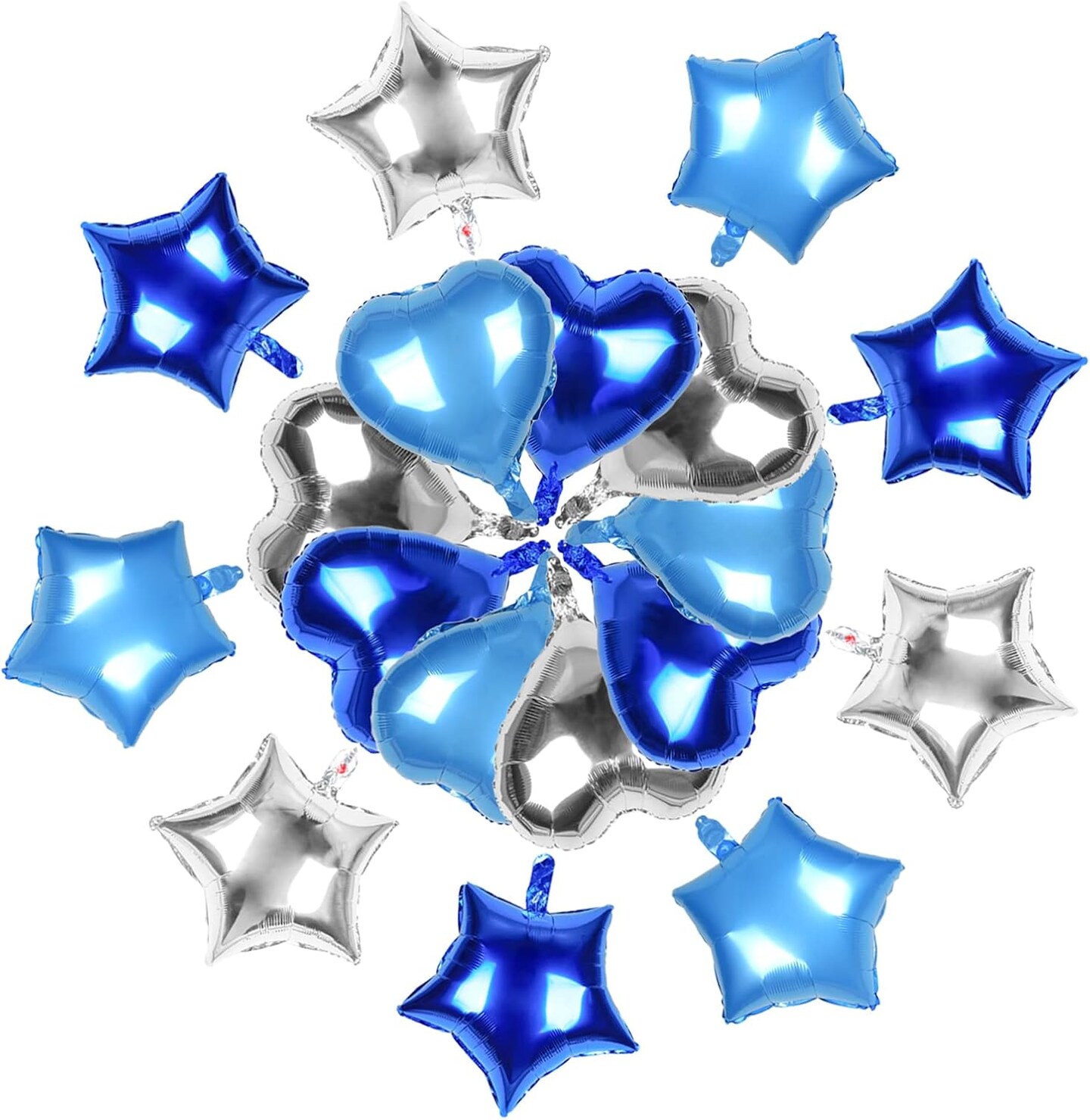 18 Pieces 18" Royal Blue Light Blue Silver Star Balloons Heart Balloons Foil Balloons for Birthday Party Wedding Baby Shower Decorations Balloon