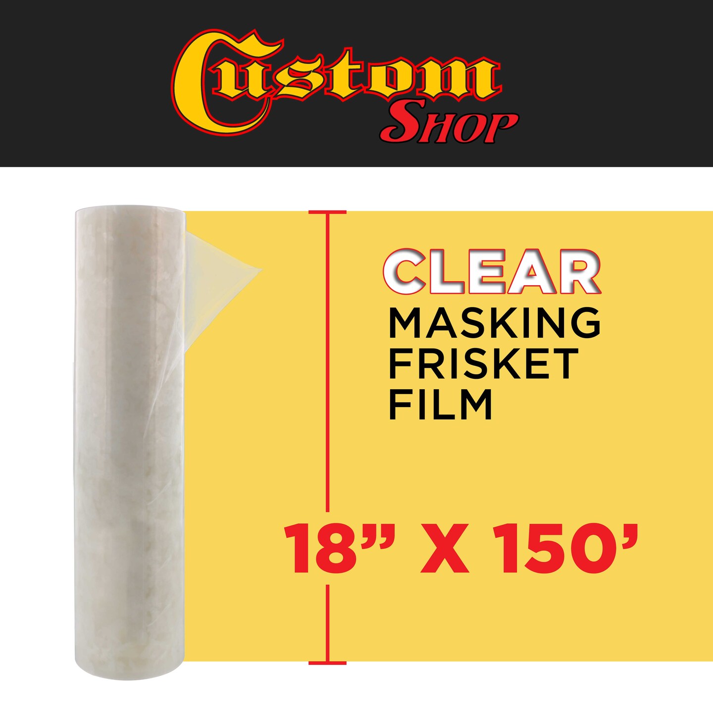 Custom Shop 18&#x22; x 150&#x27; Roll of Clear Masking Film/Frisket for Artists, Airbrush Graphics, Automotive - Tracing, Cutting Templates, Stencil Making