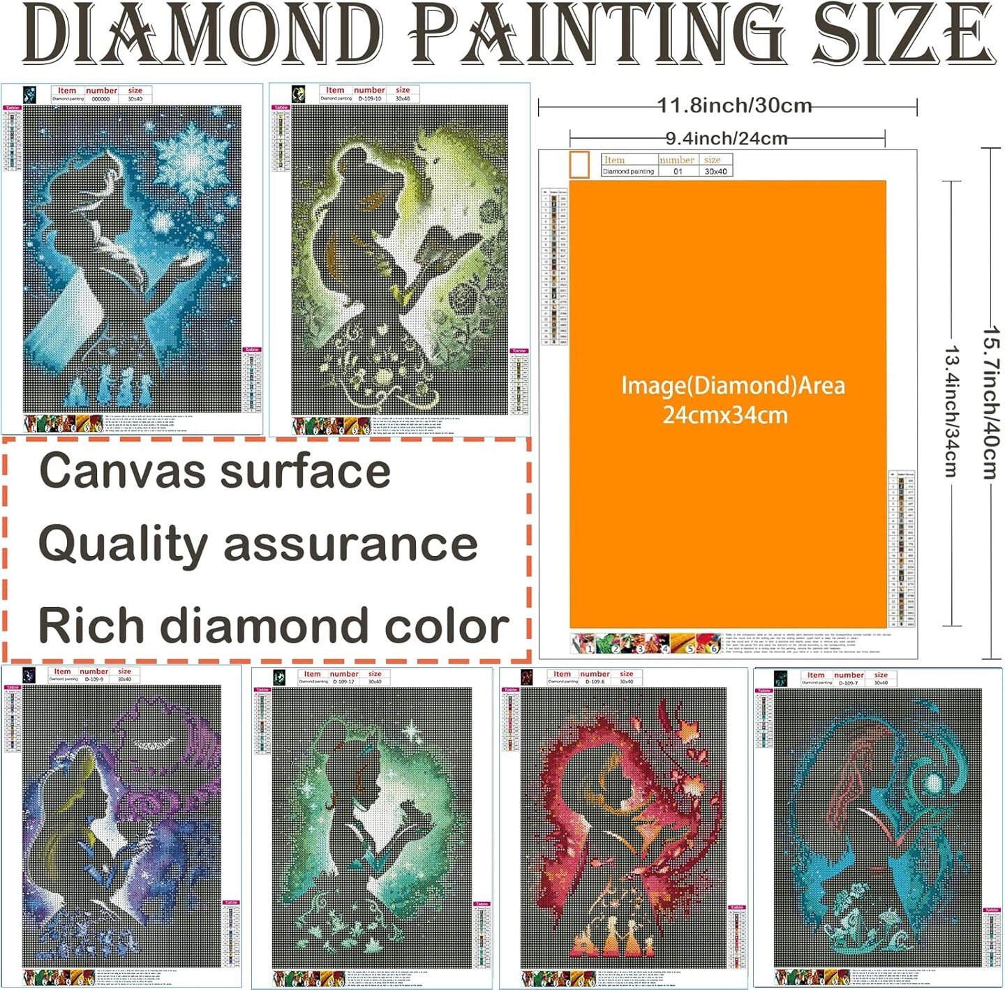 12 Pieces Princess Diamond Painting Kit, 5D Adult Diamond Art, Round Full Diamond Digital Painting Kit, Gemstone Art Painting Kit, DIY Diamond Painting Kit for Beginners (11.8x15.7in)