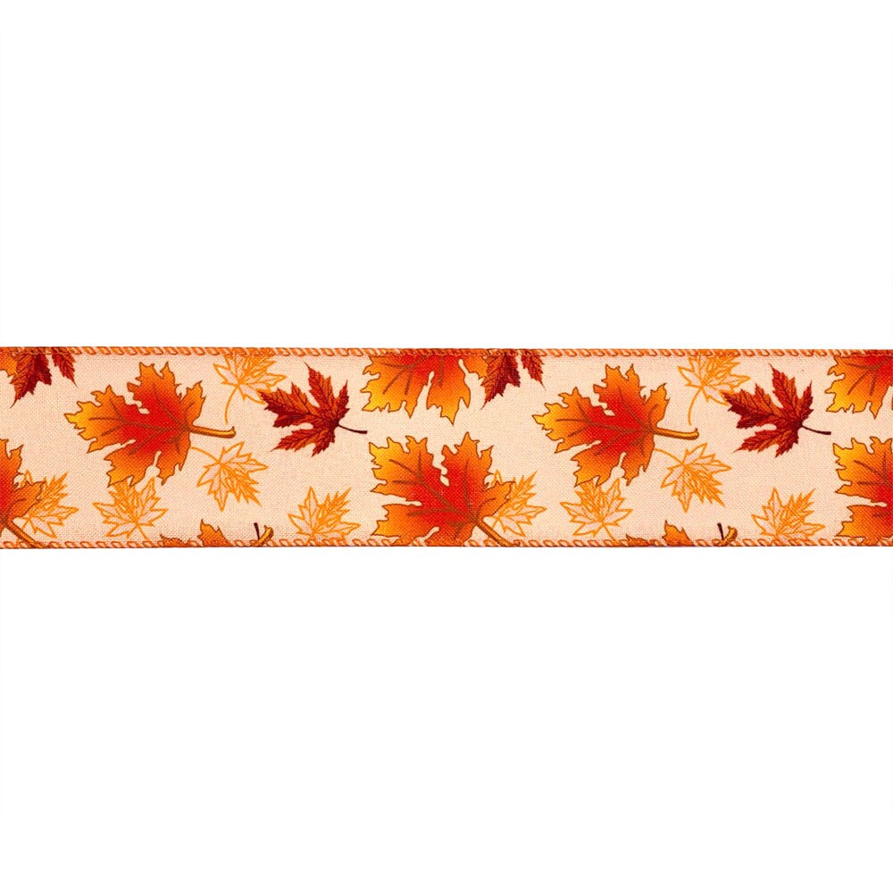 Designer&#x27;s Shop WR 63-5104 2.5&#x201D; x 10 yard Autumn Maple Leaves wired edge ribbons