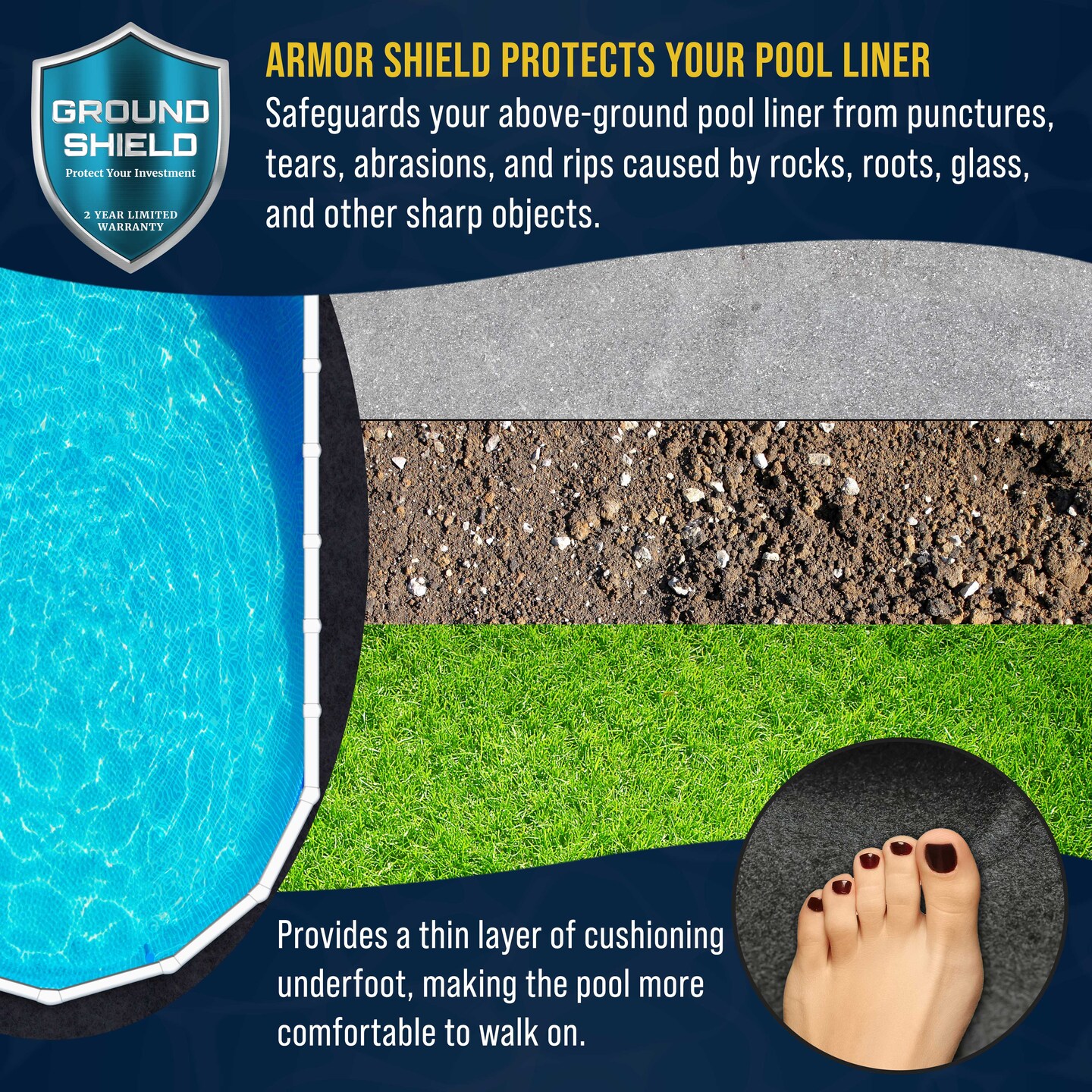 U.S. Pool Supply Ground Shield 15-Foot x 30-Foot Oval Heavy Duty Pool Liner Pad for Above Ground Swimming Pools, Protects Pool Liner Prevents Puncture