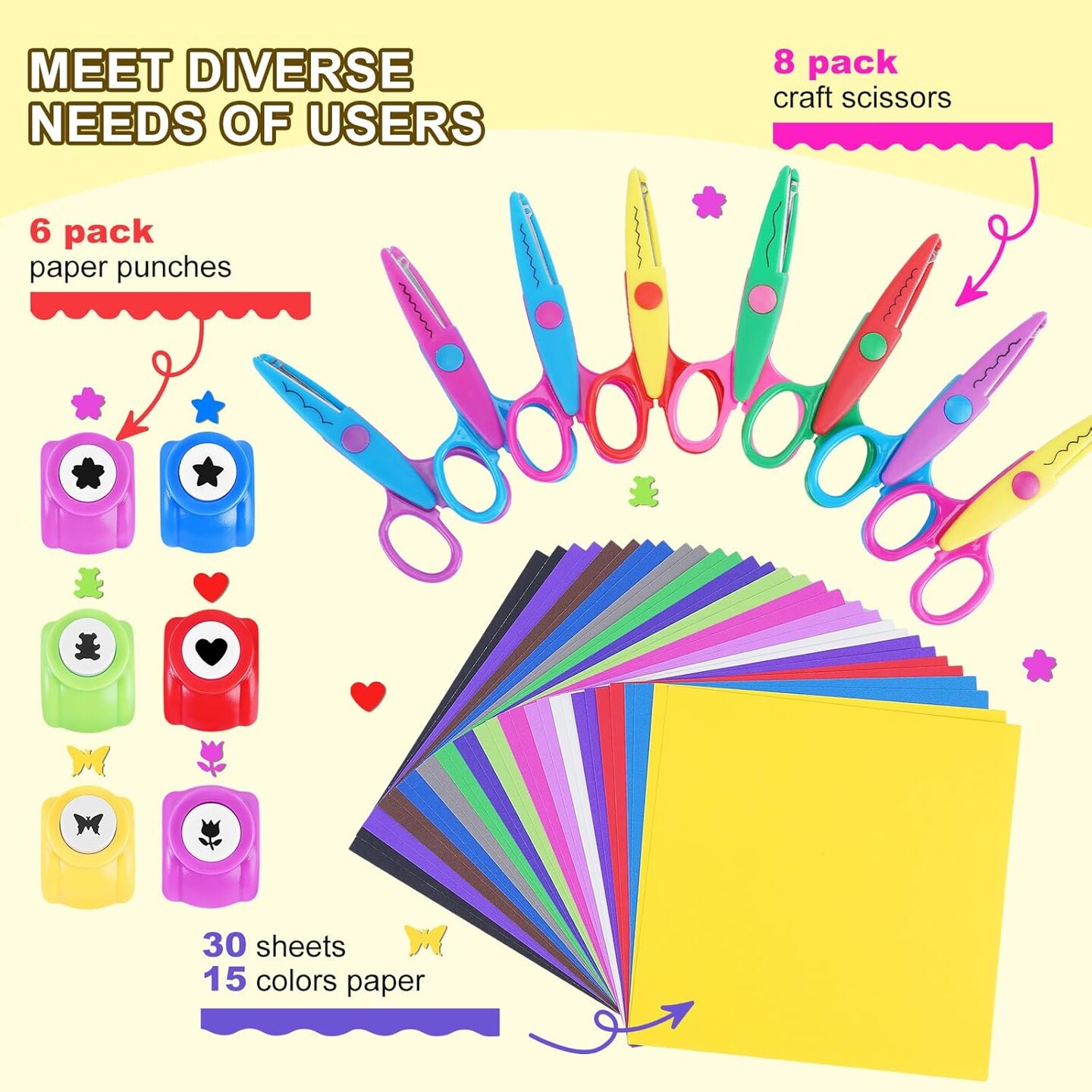 42 Pack Craft Scissors Decorative Edge, Hole Punch Shapes Craft, Cardstock Paper for DIY Art, Crafts, Scrapbook, Card Making, School Supplies