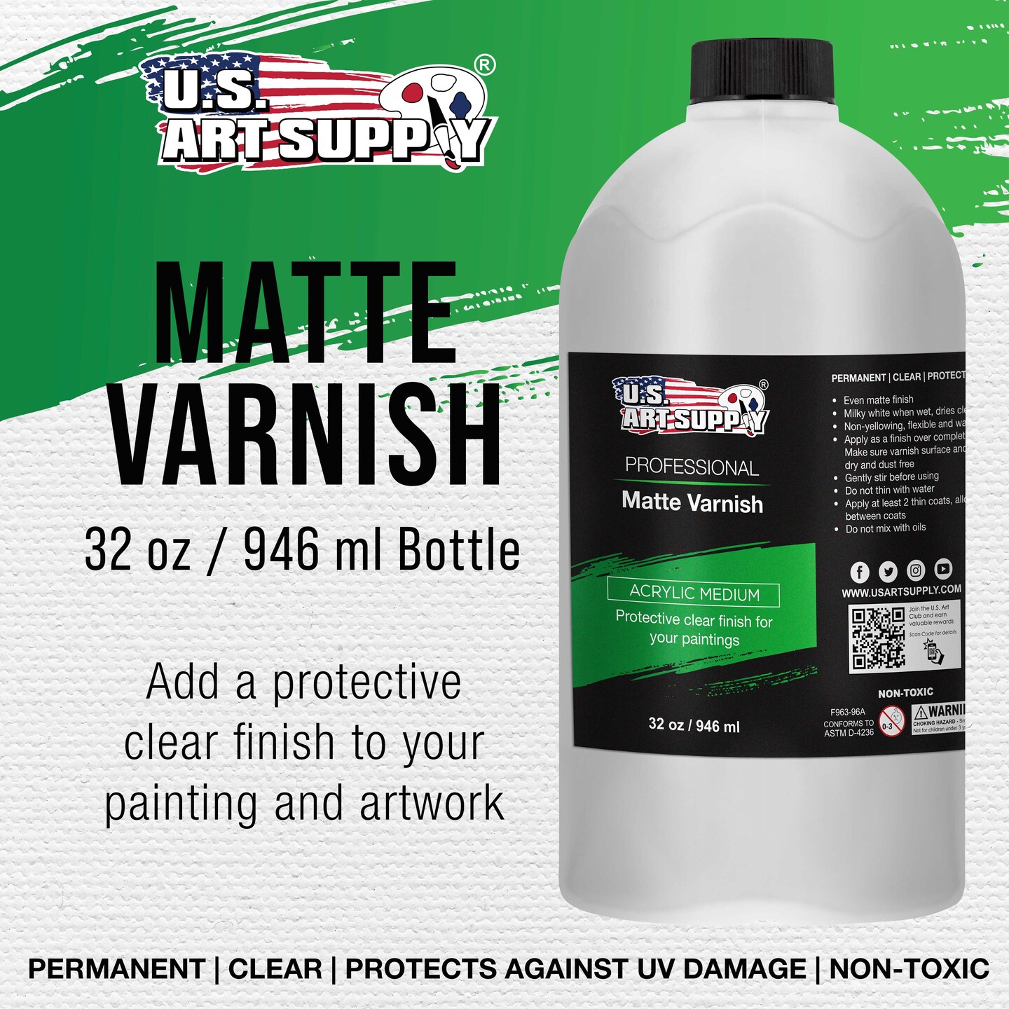 32 oz Matte Acrylic Varnish for Acrylic Painting, Permanent Clear Protection, Reduces UV &#x26; Photography Glare