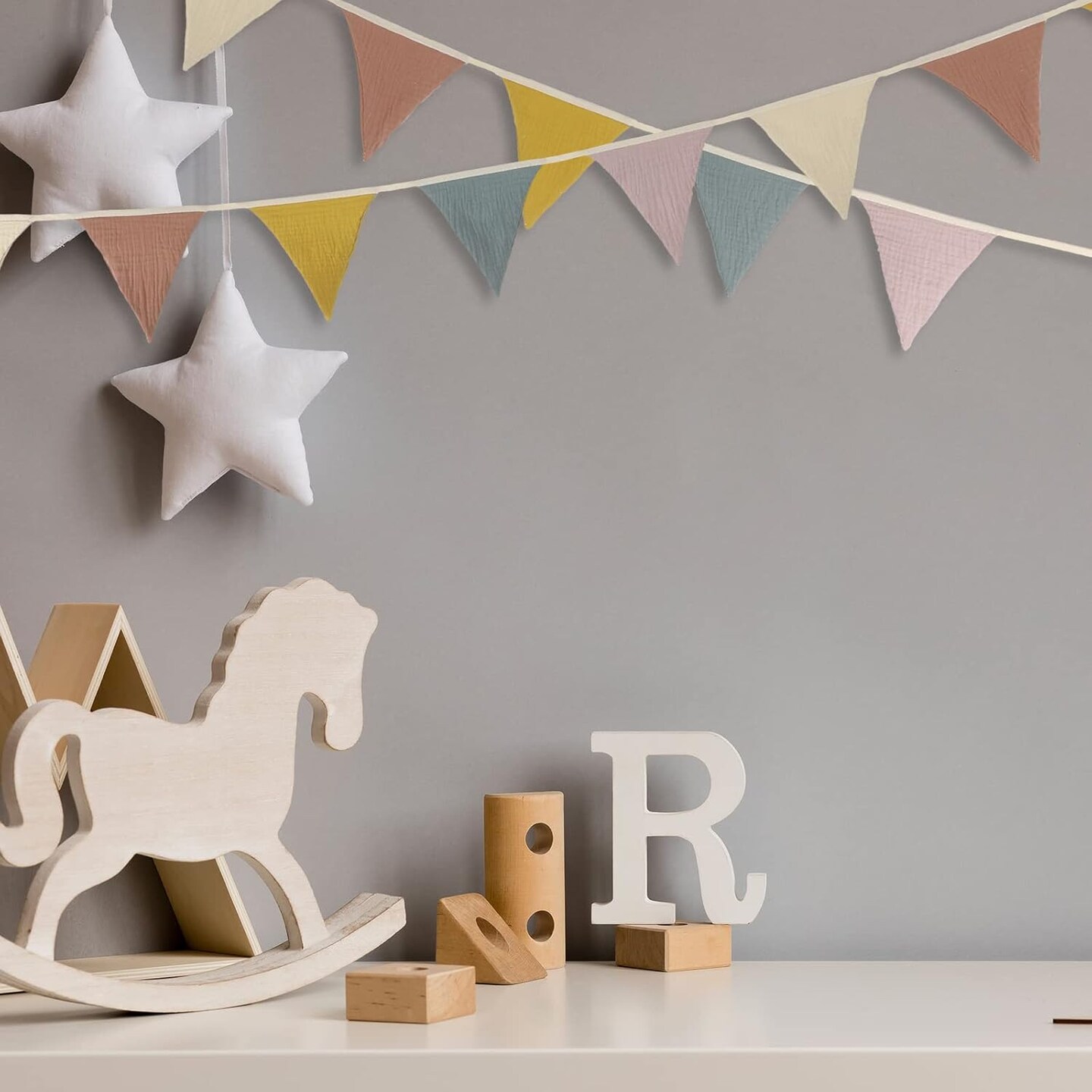 15.5 ft Party Pennant Banner Flags, 2 Pcs Nursery Garland Triangle Bunting Flag Baby Banner for Nursery Decor Baby Birthday Boho Wedding Shower Party Event, Each 7.75 ft(Rainbow Color)