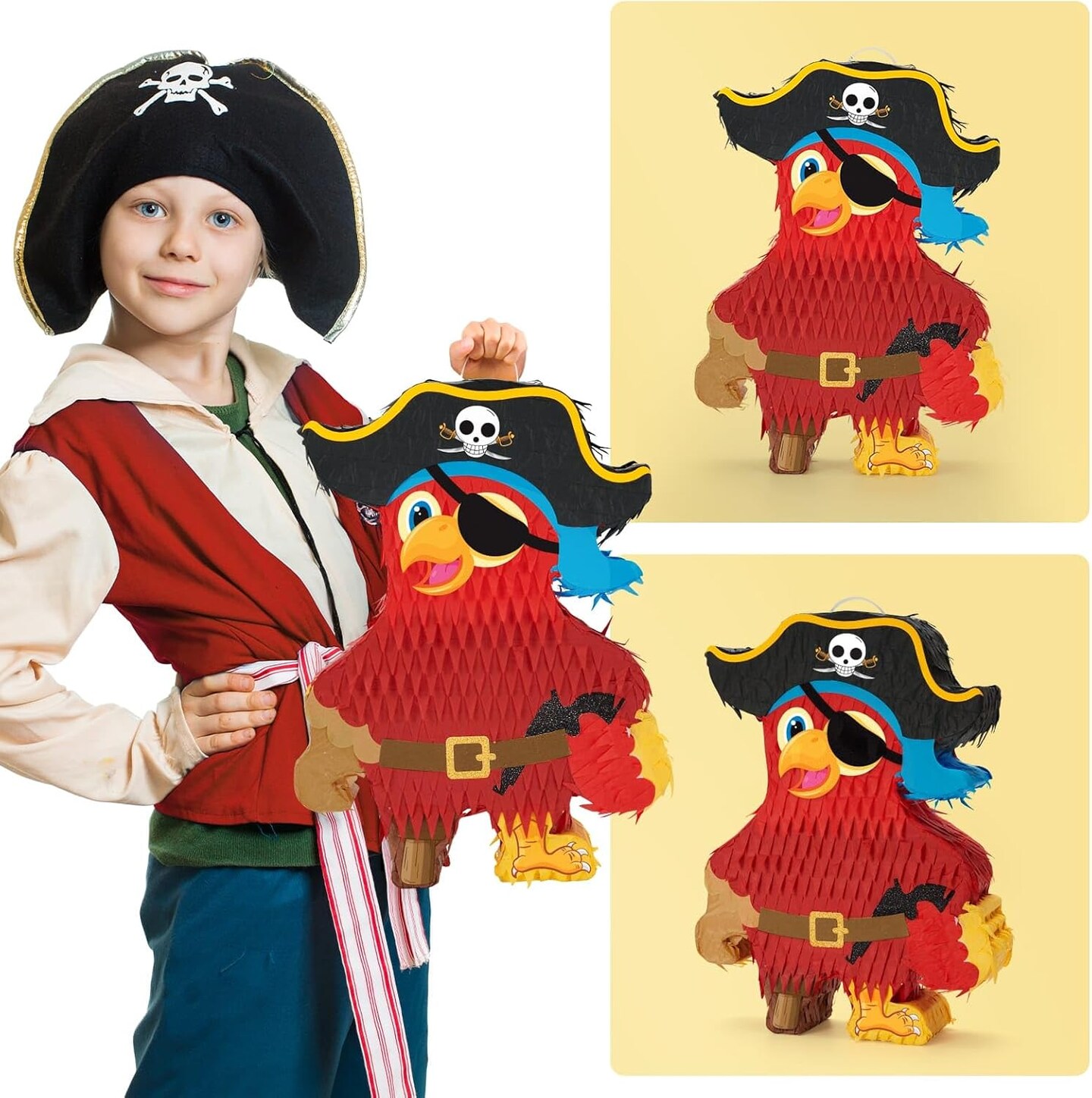 Pirate Pi&#xF1;ata - Pirate Parrot Pi&#xF1;ata with Blindfold and Bat for Boys&#x27; Birthday Party Adventure Theme Decorations