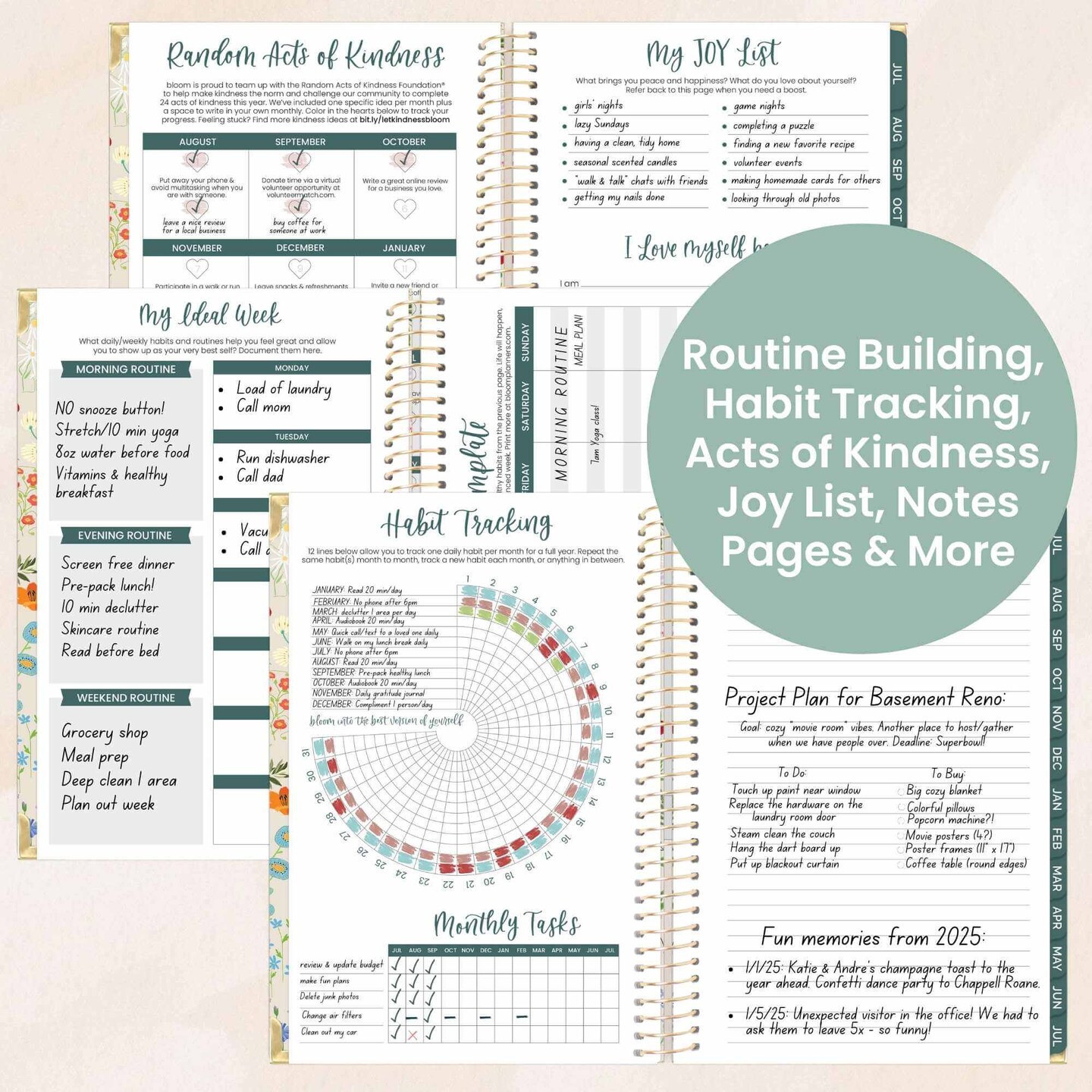 bloom daily planners 2025-26 Academic Planner, Hard Cover, 5.5&#x22; x 8.25&#x22;, Garden Party, Beige