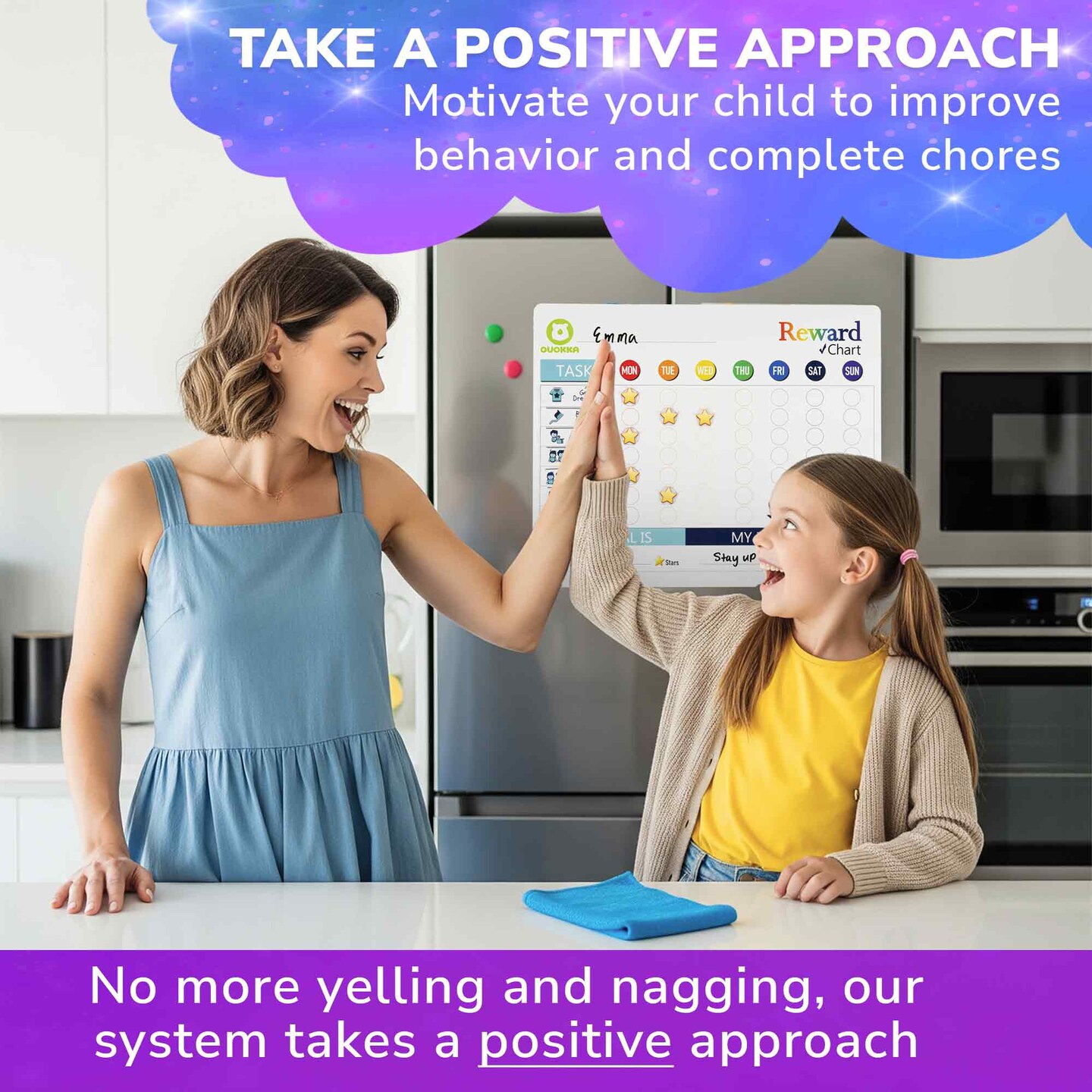 QUOKKA Magnetic Behavior Chore Chart for Kids at Home - Gift Reward Visual Schedule Chart - Dry and Erase Routine and Responsibility - Use 99 Magnets, Markers, Stickers - From Toddlers to Teens